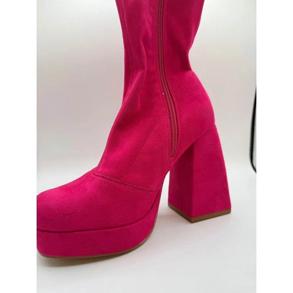 SODA Hot Pink‎ Suede Platform Chunky Heel Over The Knee Boots Womens Size 7 1/2